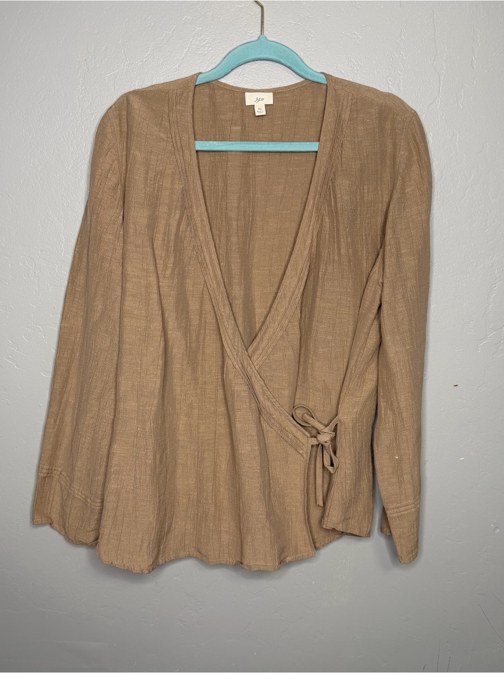 J.Jill Women’s Silk Blend Front Tie Wrap Beige Top Blouse Long Sleeve Casual XL
